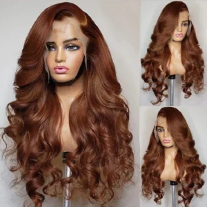 Intime Reddish Brown Body Wave Human Hair Wig 13x4 Lace Front Pre-Plucked with Baby Hair