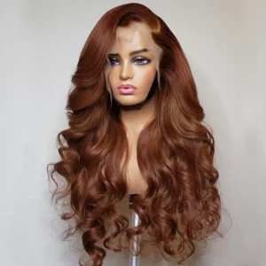 Intime Reddish Brown Body Wave Human Hair Wig 13x4 Lace Front Pre-Plucked with Baby Hair