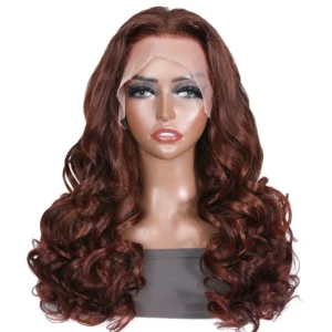 Intime Reddish Brown Body Wave Human Hair Wig 13x4 Lace Front Pre-Plucked with Baby Hair