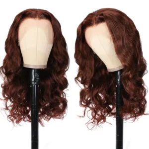 Intime Reddish Brown Body Wave Human Hair Wig 13x4 Lace Front Pre-Plucked with Baby Hair