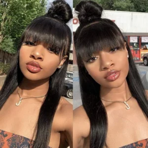 Intime Premium Human Hair Wigs with Bangs 13x4 Swiss Lace Front Natural Look