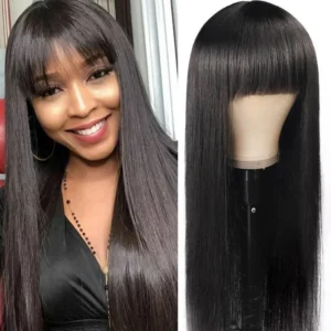 Intime Premium Human Hair Wigs with Bangs 13x4 Swiss Lace Front Natural Look