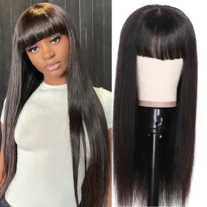 Intime Premium Human Hair Wigs with Bangs 13x4 Swiss Lace Front Natural Look