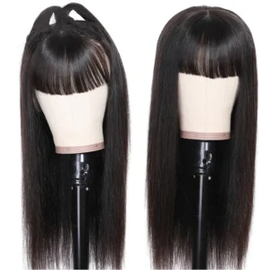 Intime Premium Human Hair Wigs with Bangs 13x4 Swiss Lace Front Natural Look