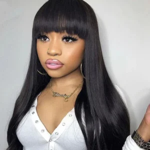 Intime Premium Human Hair Wigs with Bangs 13x4 Swiss Lace Front Natural Look