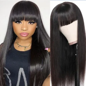 Intime Premium Human Hair Wigs with Bangs 13x4 Swiss Lace Front Natural Look