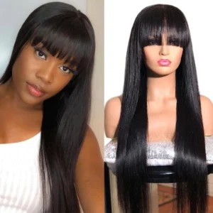 Intime Premium Human Hair Wigs with Bangs 13x4 Swiss Lace Front Natural Look