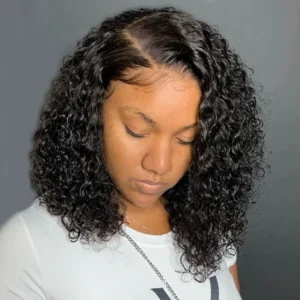 Intime Curly Short Bob Wig Lace Front Human Hair 180% Density