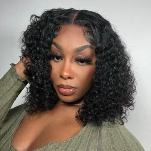 Intime Curly Short Bob Wig Lace Front Human Hair 180% Density