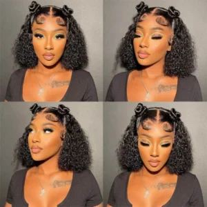 Intime Curly Short Bob Wig Lace Front Human Hair 180% Density