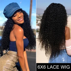 Intime Deep Parting Curly 6x6 Lace Closure Human Hair Wig